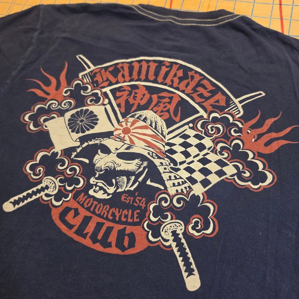 Lucky Brand Graphic T-Shirt Navy Blue Small Biker